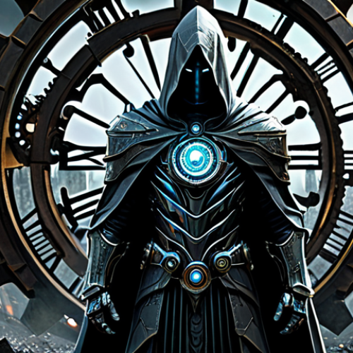 Home 4 Chronos - The Time Manipulator**
"A stern, imposing figure cloaked in dark, futuristic armor, intricate temporal devices integrated into the design, standing amidst swirling clockwork gears and ethereal time streams, a dramatic, determined expression on their face. Background: a shattered cityscape with elements of different historical periods merged together. Safe for work, appropriate content, fully clothed, professional concept art, perfect anatomy, correct proportions, natural pose."
**