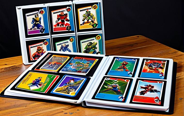 파워레인저 트레이딩 카드 - Nostalgic Card Display**
"A well-organized display of vintage Power Rangers trading cards from the ...